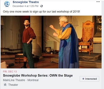 Will Fech ad  Snowglobe Theatre